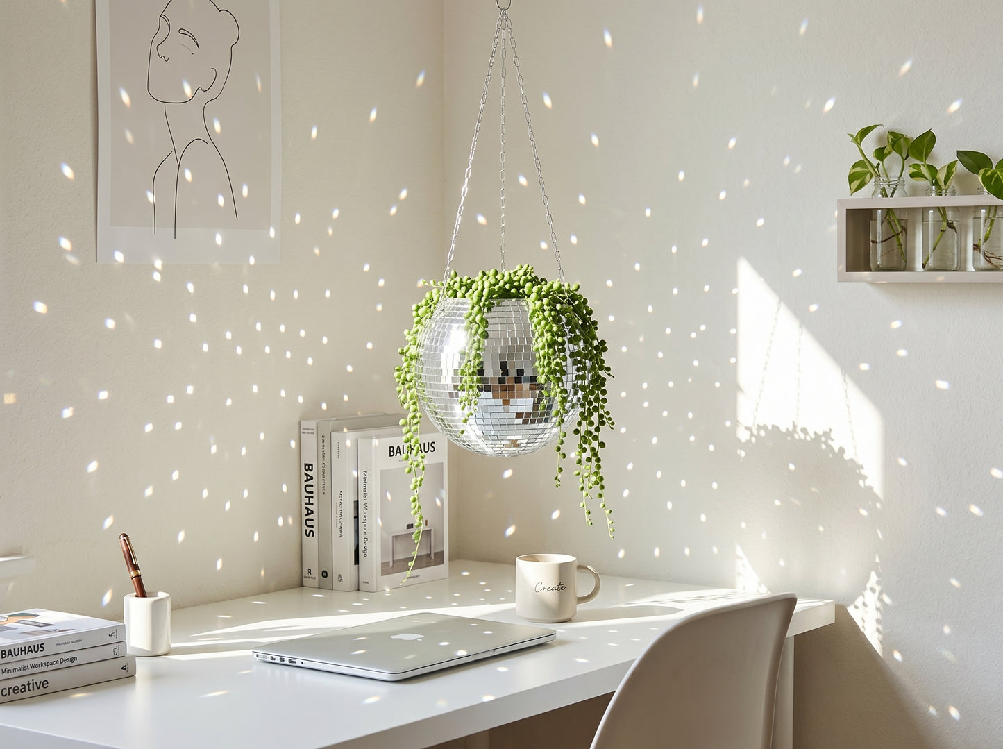 Disco Ball Hanging Flower Vase – Boho Wall Decor