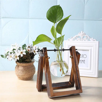 Glass & Wood Desktop Planter – Mini Plant Vase for Office