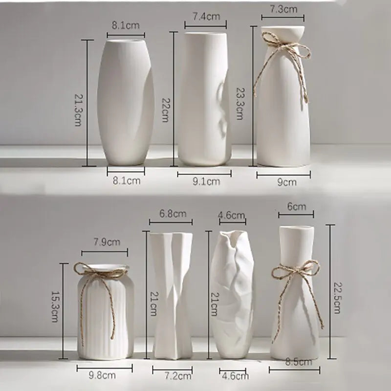 Jarrón de cerámica blanco con cuerda de cáñamo – Decoración minimalista nórdica