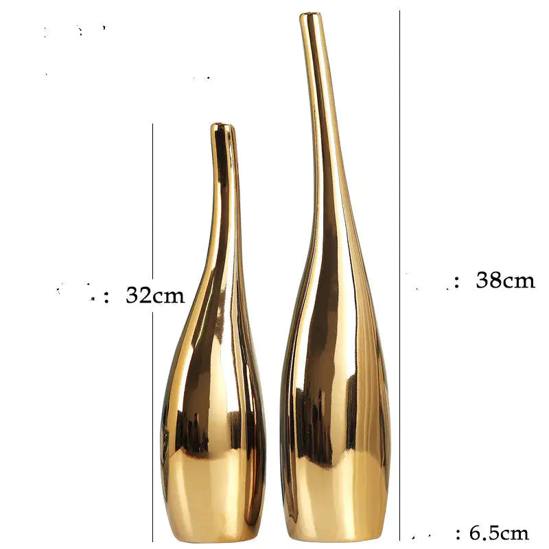 Gold-Plated Nordic Ceramic Vase – Luxury Modern Home Decor
