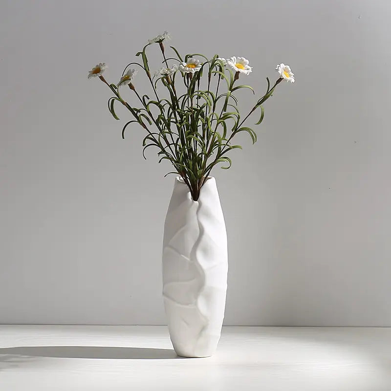 Jarrón de cerámica blanco con cuerda de cáñamo – Decoración minimalista nórdica