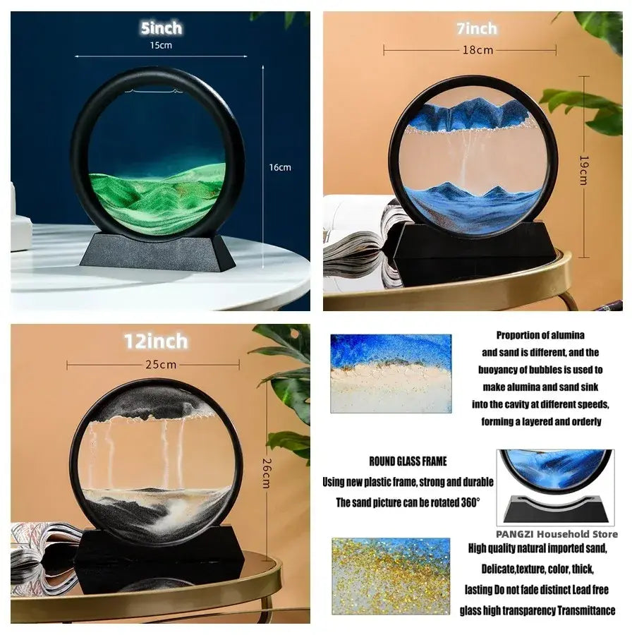 Round 3D Moving Sand Art – Circular Zen Desk Decor