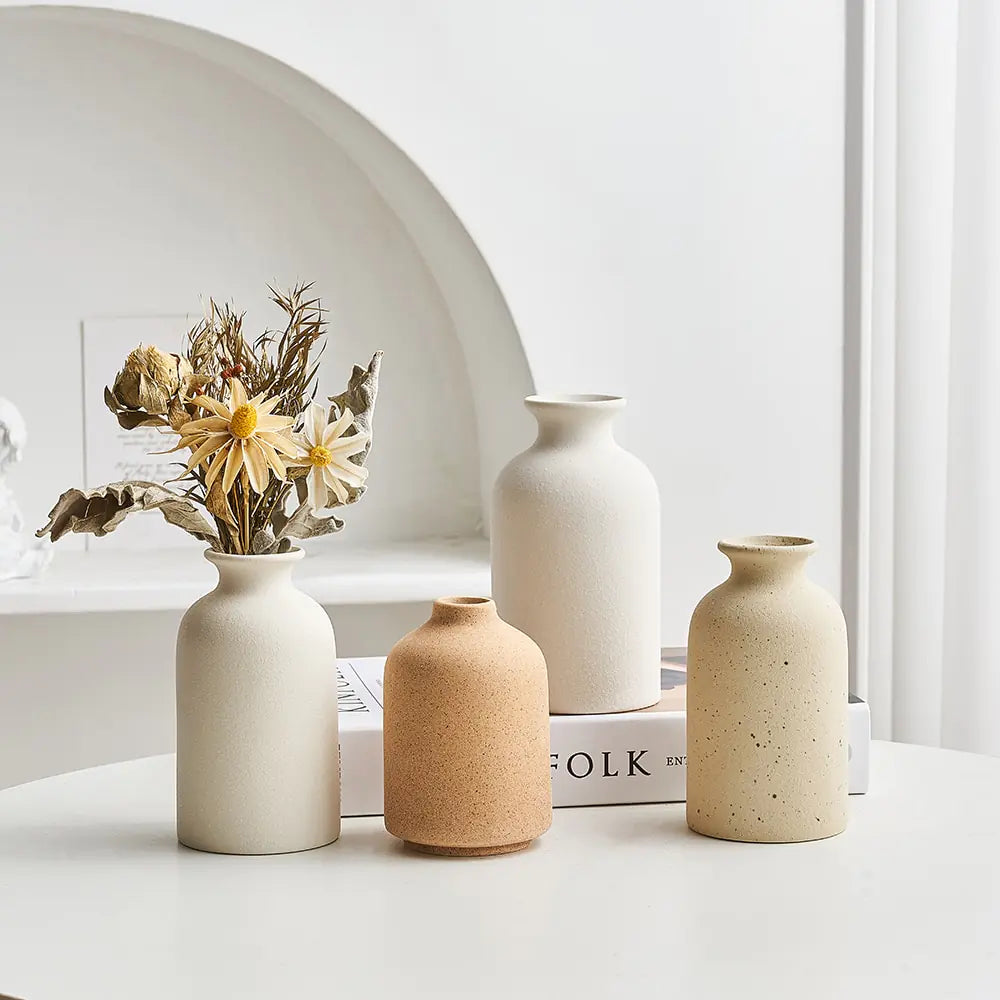 White Ceramic Bud Vase Set – Minimalist Japandi Tabletop Decor
