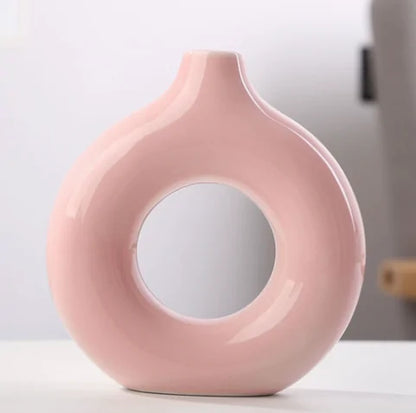 Ceramic Donut Vase – Modern Round Flower Vase for Living Room