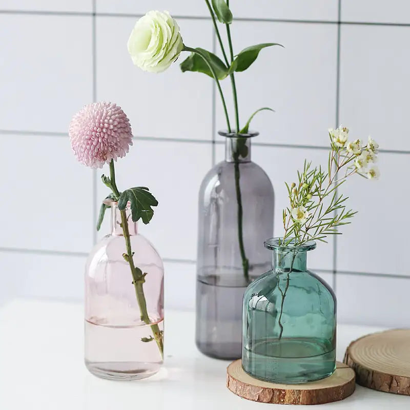 Nordic Glass Flower Vase – Clear Tabletop Decor for Dining