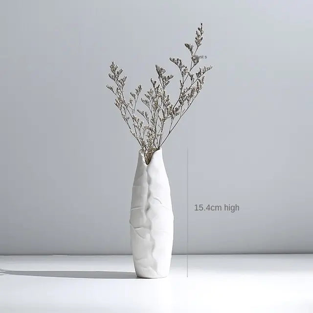 Jarrón de cerámica blanco con cuerda de cáñamo – Decoración minimalista nórdica