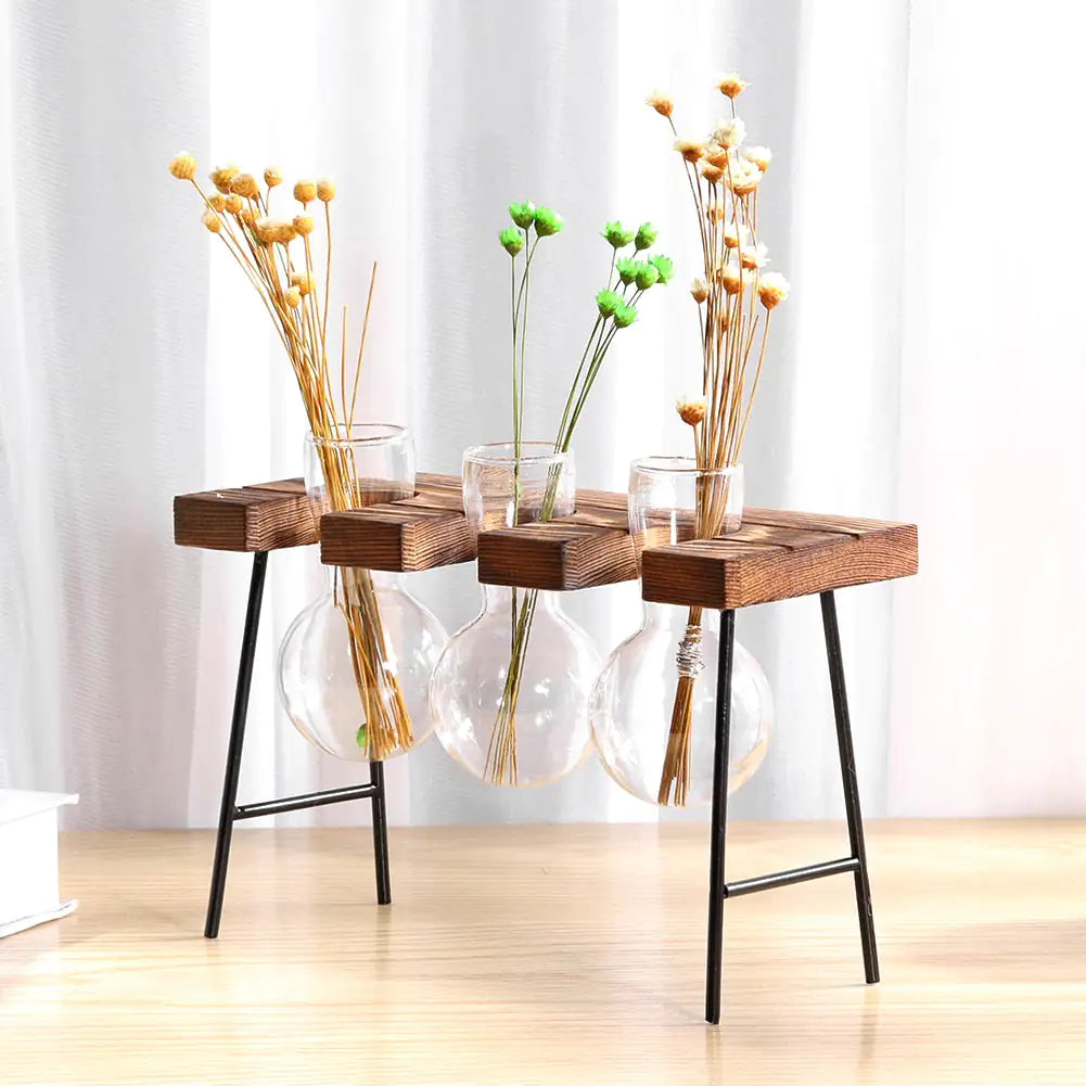 Glass & Wood Desktop Planter – Mini Plant Vase for Office