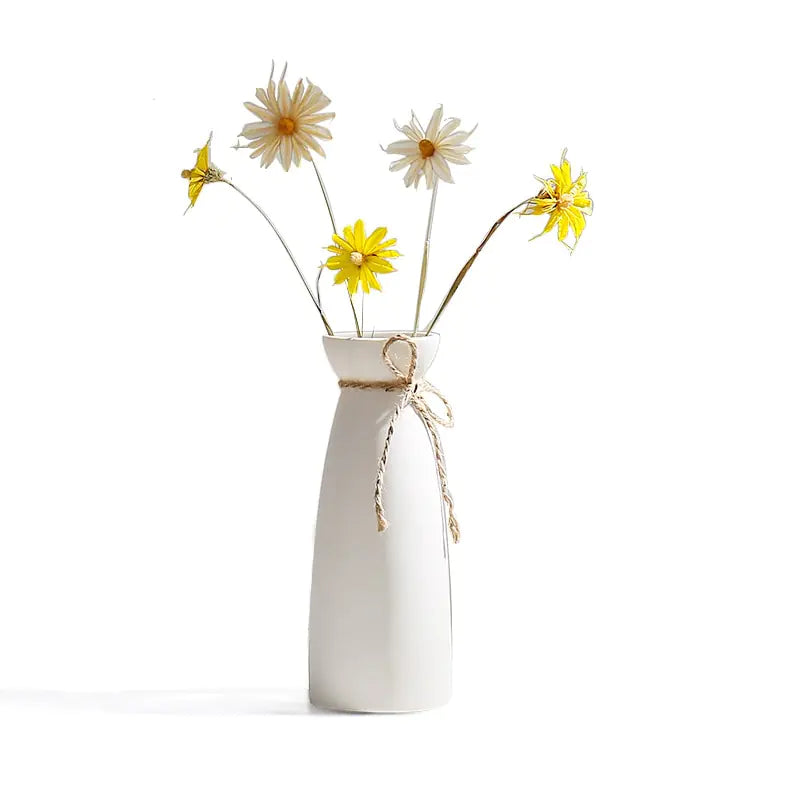 Jarrón de cerámica blanco con cuerda de cáñamo – Decoración minimalista nórdica